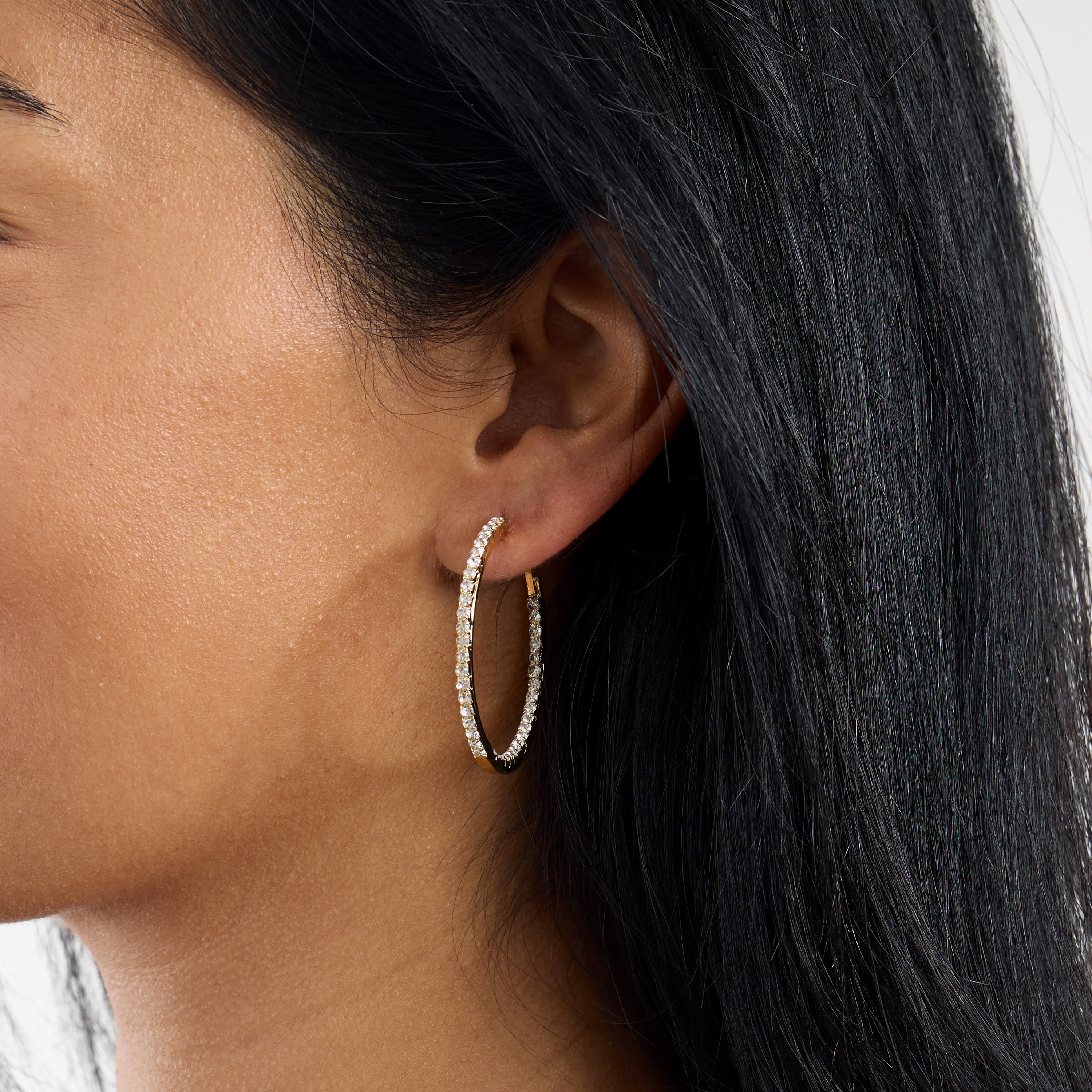 Sparkle Allure Womens Crystal 14K Gold Over Brass 36mm Hoop Earrings