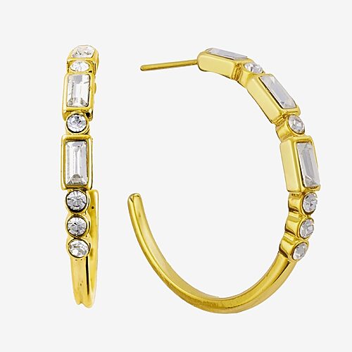 Sparkle Allure Womens Crystal 14k Gold Over Brass 30mm Hoop Earrings In Yellow