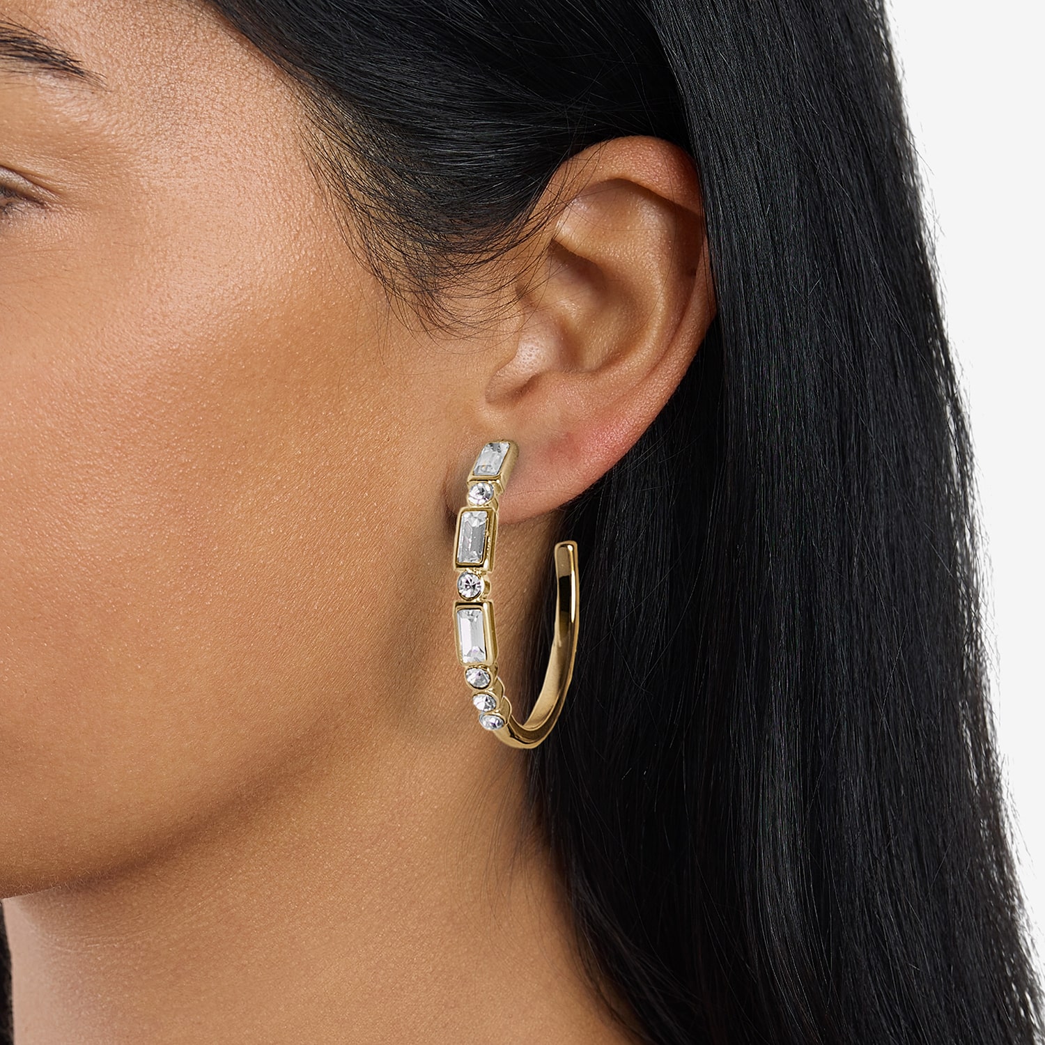 Sparkle Allure Womens Crystal 14K Gold Over Brass 30mm Hoop Earrings