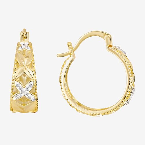 Sparkle Allure Womens Crystal 14k Gold Over Brass 24mm Hoop Earrings In Yellow