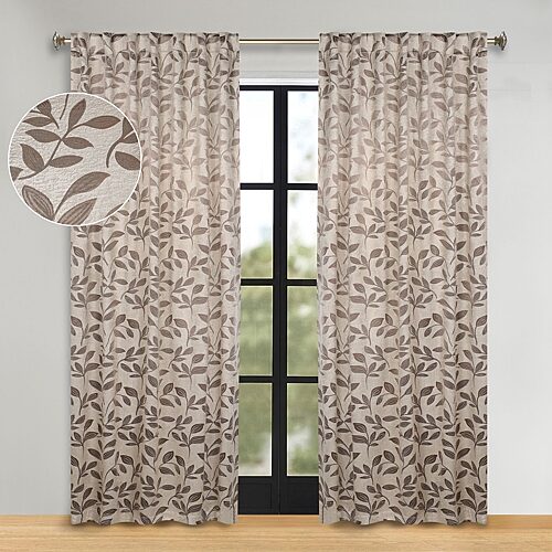 SUPERIOR Leaves Back Tab Energy Saving Room Darkening Set of 2 Curtain Panel, One Size, Brown