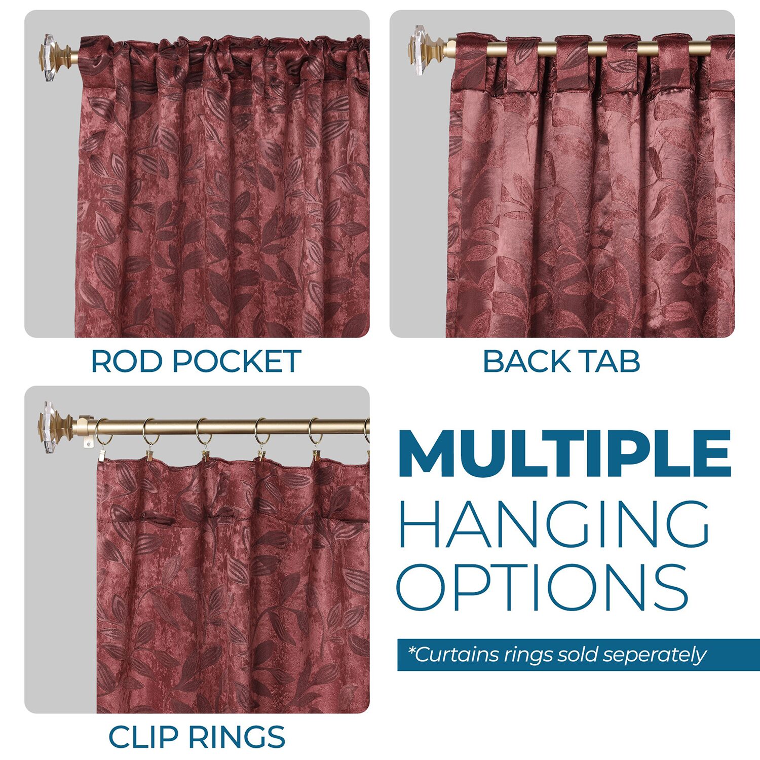 SUPERIOR® Leaves Back Tab Energy Saving Room Darkening Set of 2 Curtain Panel
