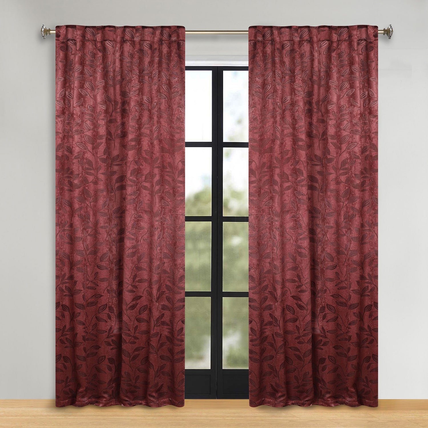 SUPERIOR® Leaves Back Tab Energy Saving Room Darkening Set of 2 Curtain Panel