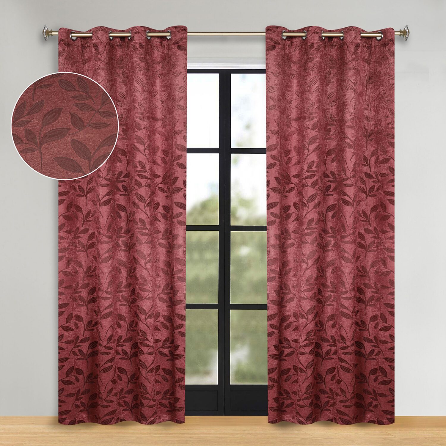 SUPERIOR® Leaves Grommet Top Energy Saving Room Darkening Set of 2 Curtain Panel