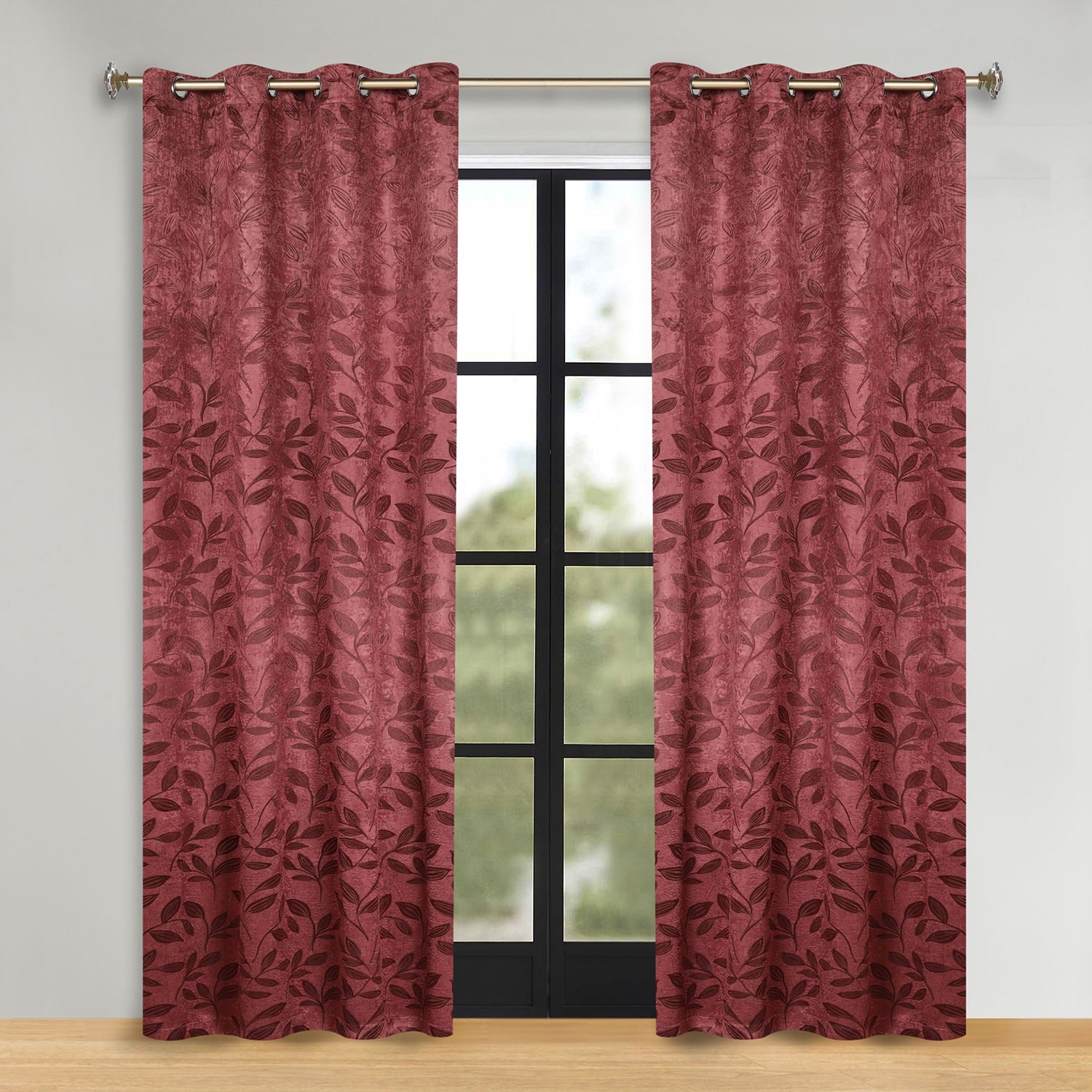 SUPERIOR® Leaves Grommet Top Energy Saving Room Darkening Set of 2 Curtain Panel