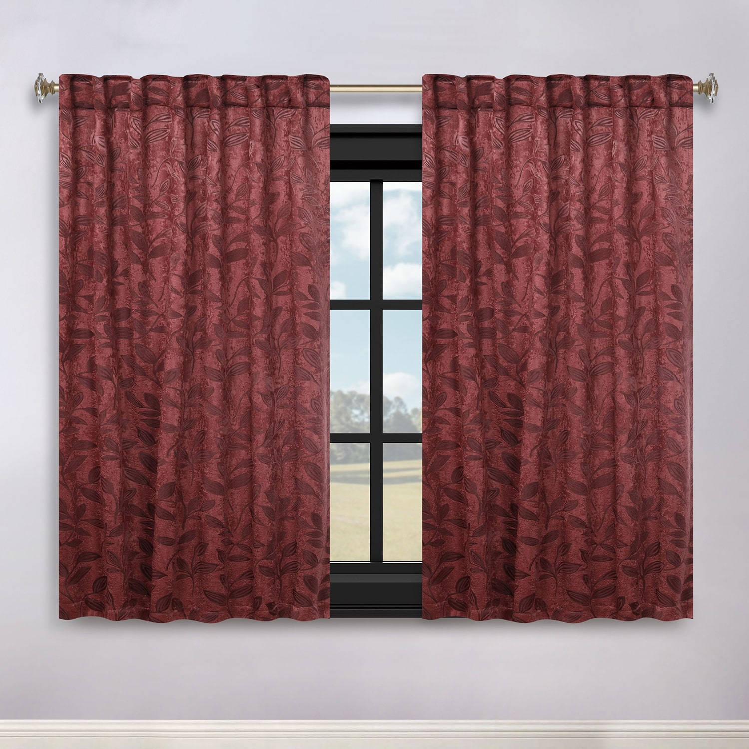 SUPERIOR® Leaves Back Tab Energy Saving Room Darkening Set of 2 Curtain Panel
