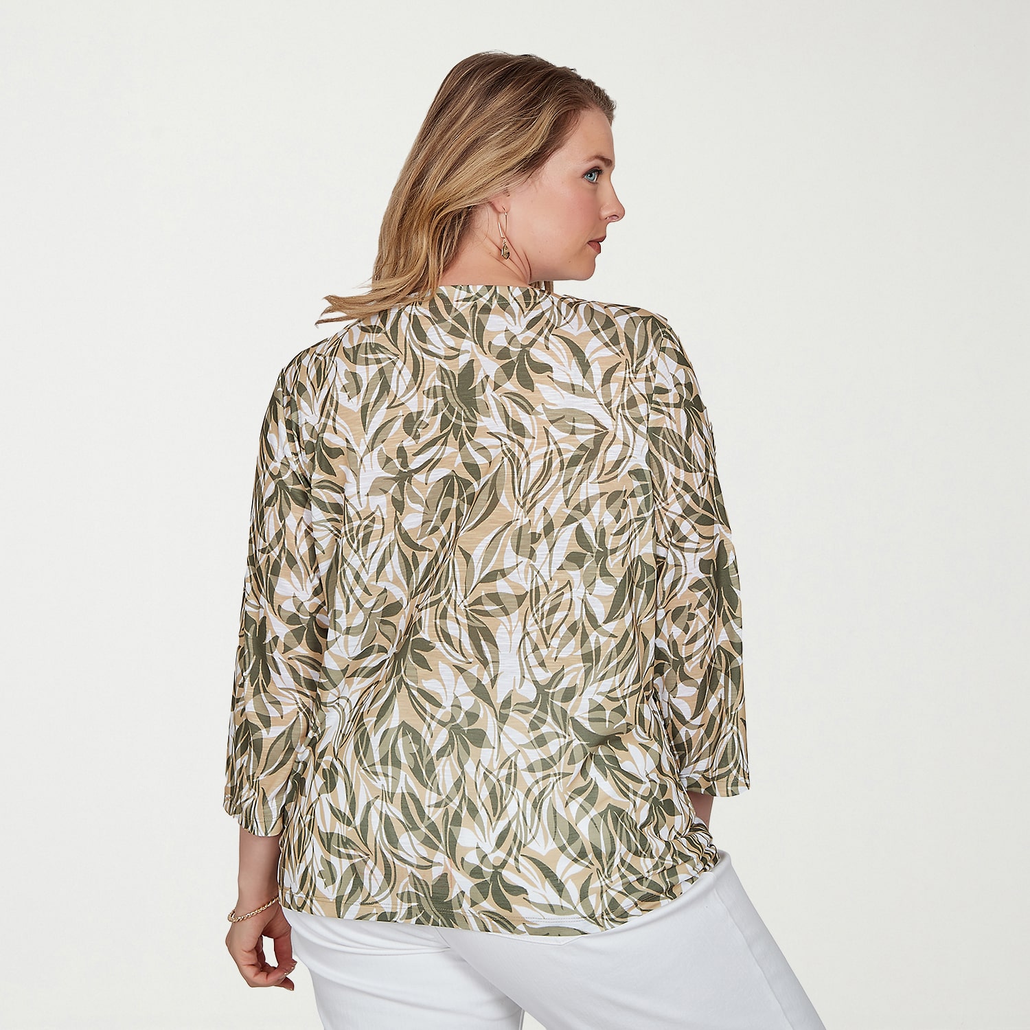 Hearts Of Palm Womens Plus Keyhole Neck 3/4 Sleeve T-Shirt