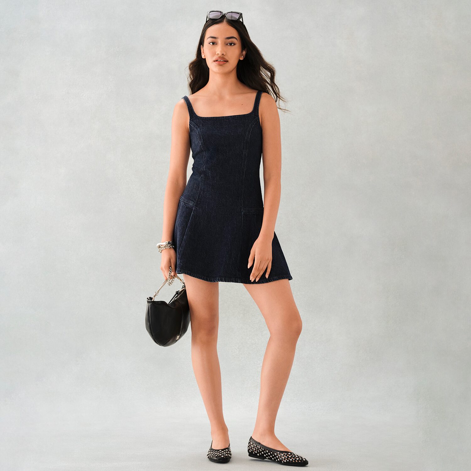 a.n.a Womens Square Neck Sleeveless A-Line Dress