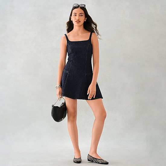 A.N.A Womens Square Neck Sleeveless A-Line Dress