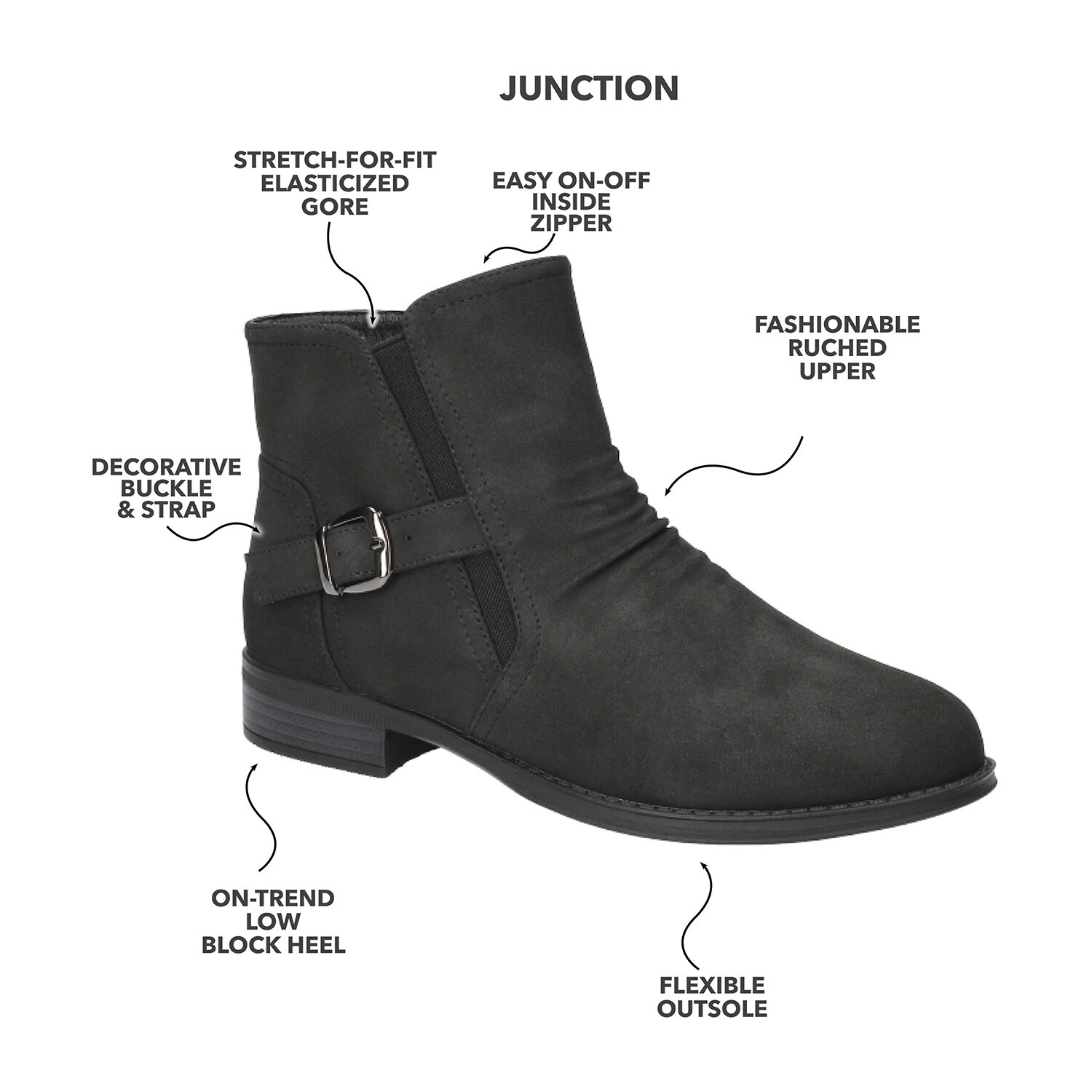 Easy Street Womens Junction Block Heel Booties