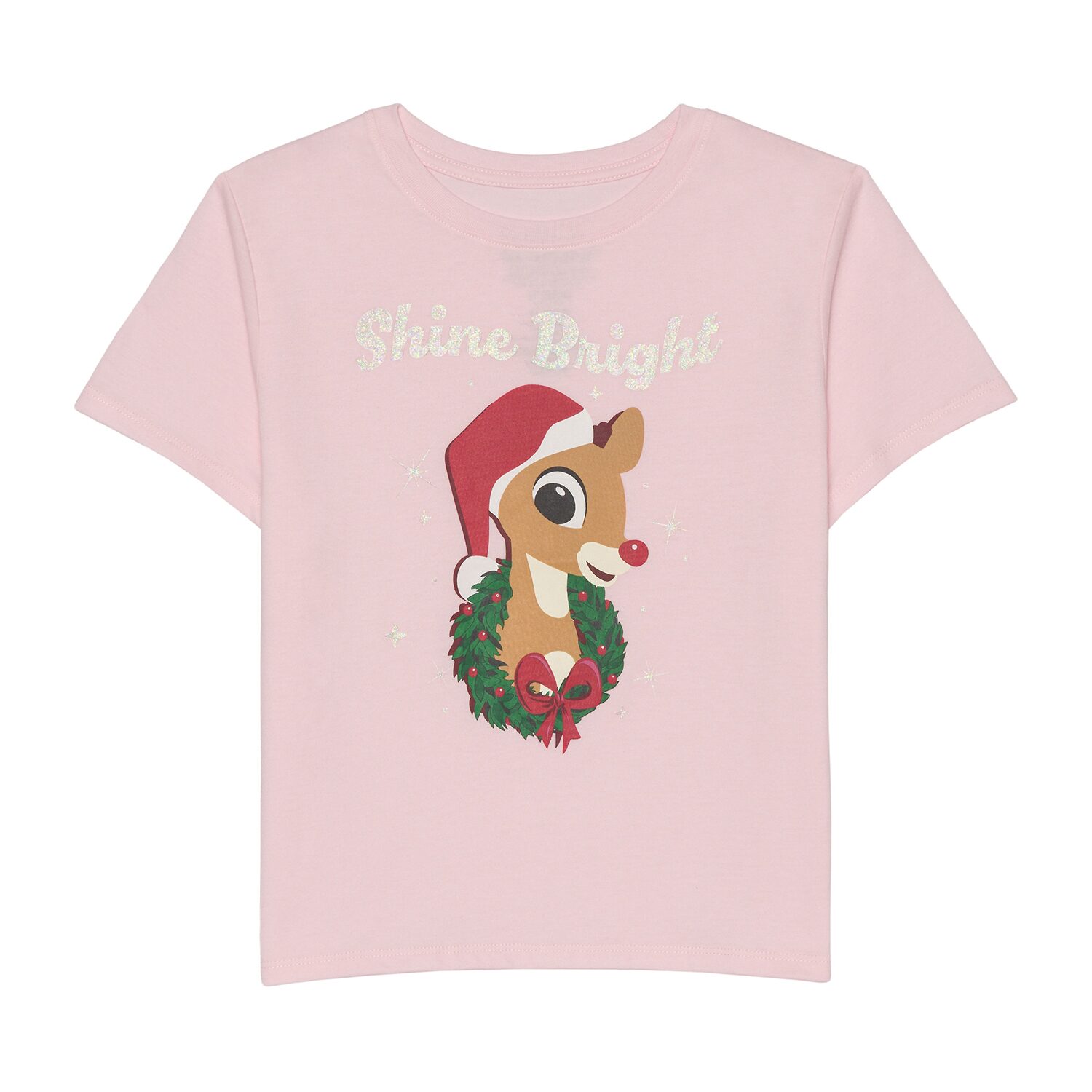 Little & Big Kid Girls Crew Neck Short Sleeve Regular Fit Rudolph Graphic T-Shirt