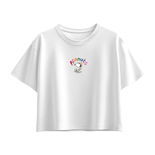 Air Waves Painted Logo Big Kid Girls Crew Neck Short Sleeve Regular Fit Peanuts Snoopy Graphic T-shirt In White