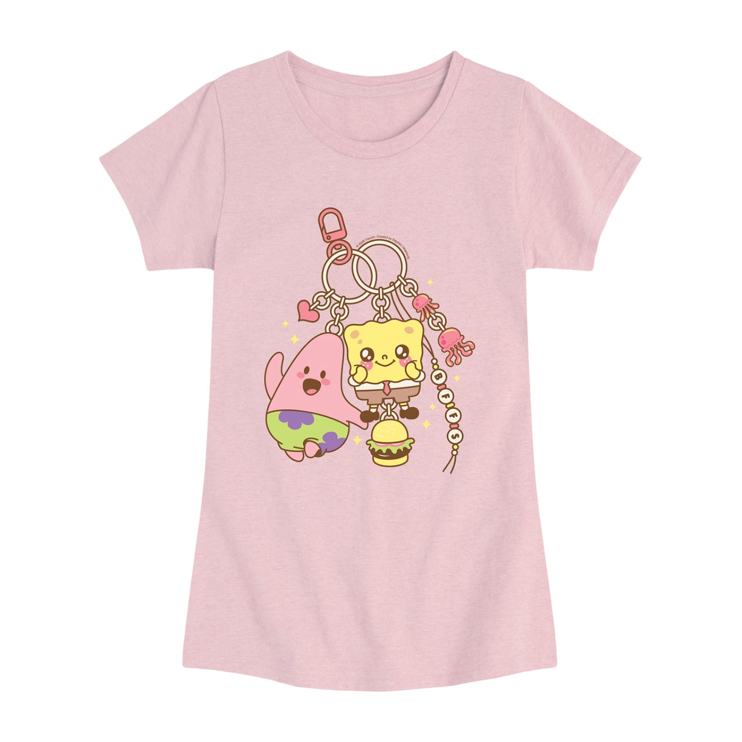 Patrick Keychain Big Kid Girls Crew Neck Short Sleeve Regular Fit Spongebob Graphic T-Shirt