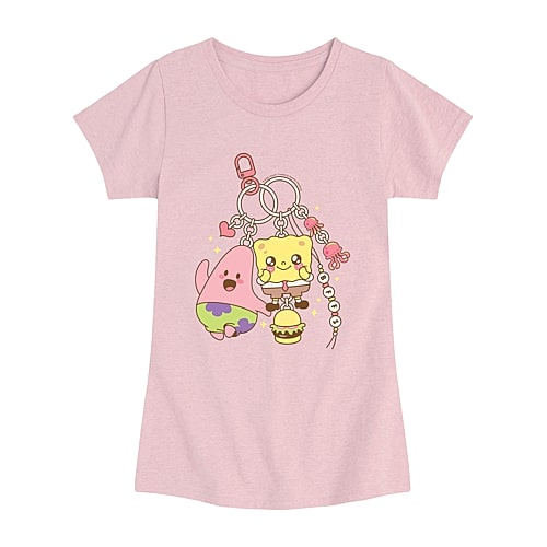 Air Waves Patrick Keychain Big Kid Girls Crew Neck Short Sleeve Regular Fit Spongebob Graphic T-shirt In Pink