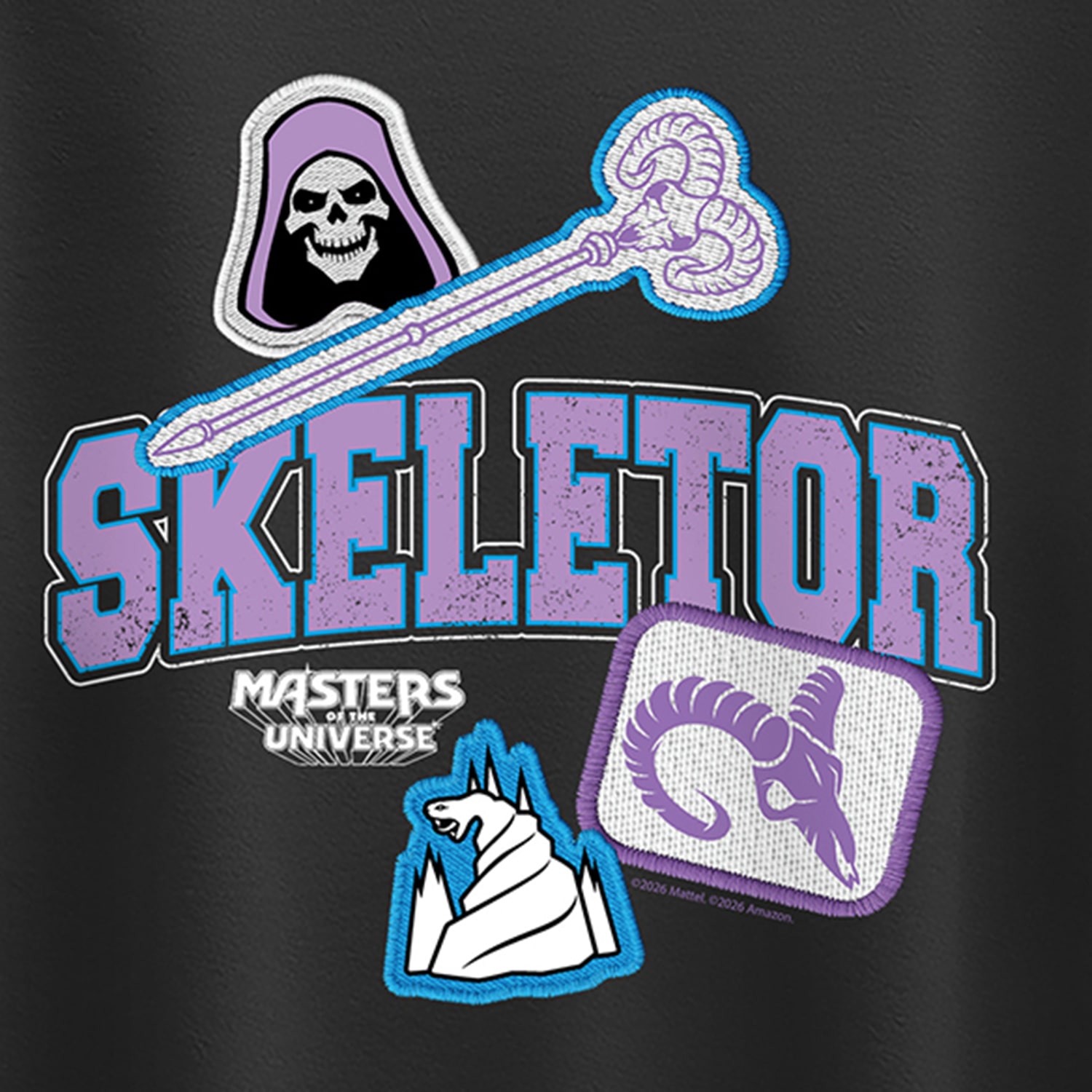 Skeletor Faux Patches Big Kid Girls Crew Neck Short Sleeve Regular Fit Graphic T-Shirt