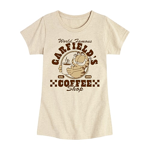 Air Waves Coffee Shop Big Kid Girls Crew Neck Short Sleeve Regular Fit Garfield Graphic T-shirt In Sand