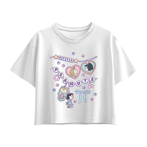 Air Waves Marcy Peppermint Patty Friendship Bracelet Big Kid Girls Crew Neck Short Sleeve Regular Fit Peanuts  In White