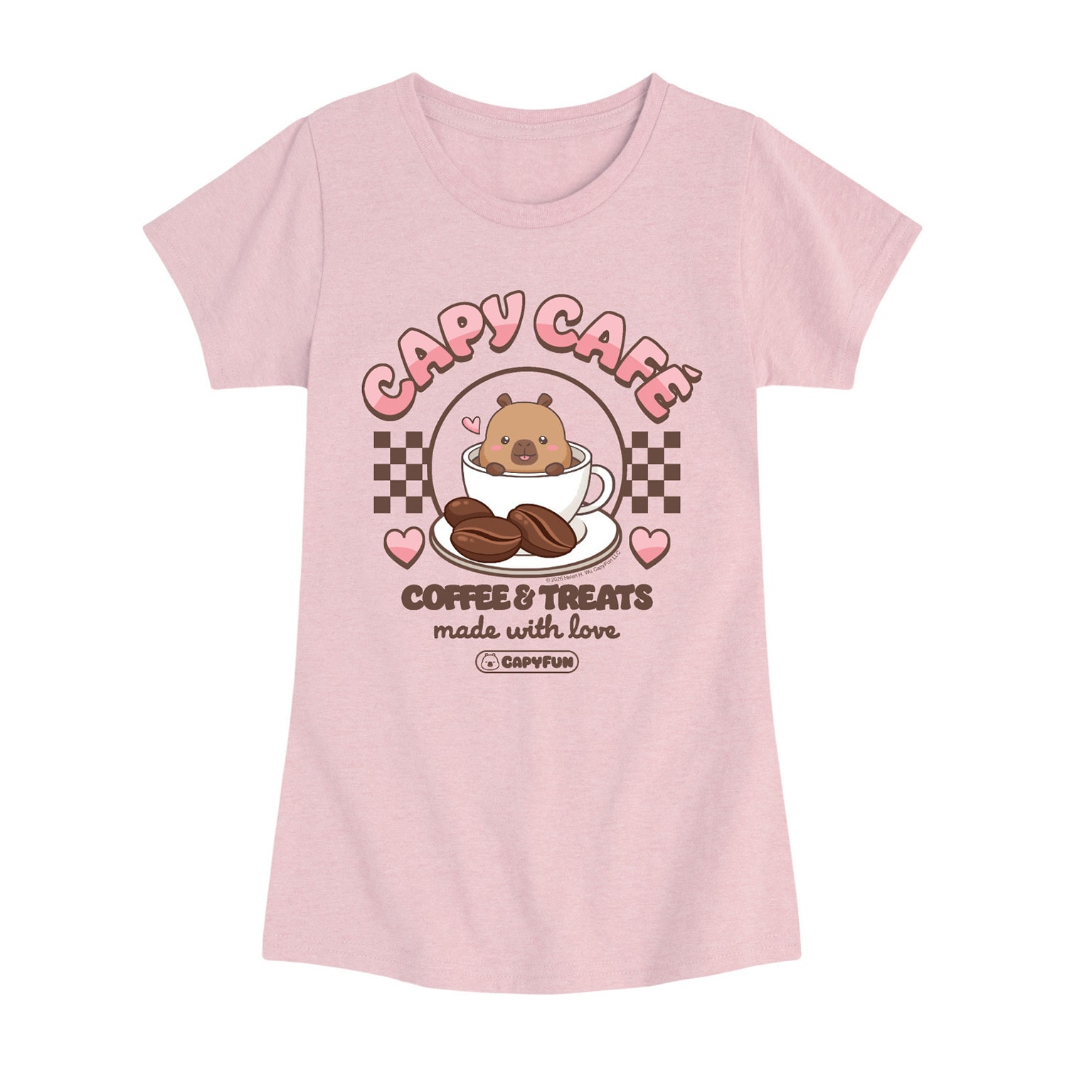 Capybara Cafe Big Kid Girls Crew Neck Short Sleeve Regular Fit Graphic T-Shirt