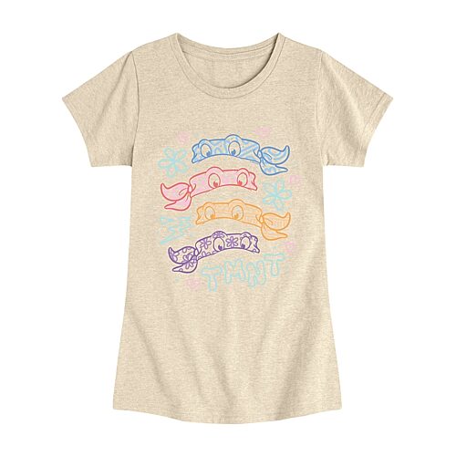 Leo Raph Donny Mikey Masks Big Kid Girls Crew Neck Short Sleeve Regular Fit Teenage Mutant Ninja Turtles Graphic T-Shirt, Small, Beige