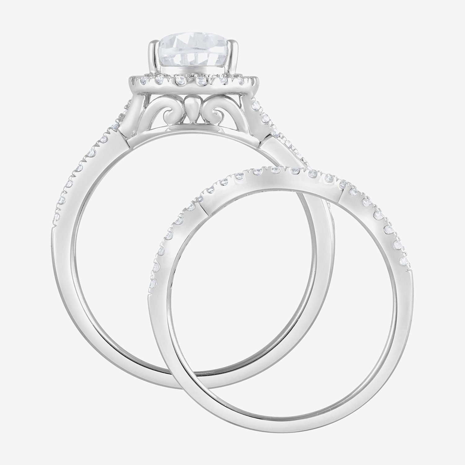 (G / Si1-Si2) Womens 2 CT. T.W. Lab Grown White Diamond Sterling Silver Pear Side Stone Bridal Set