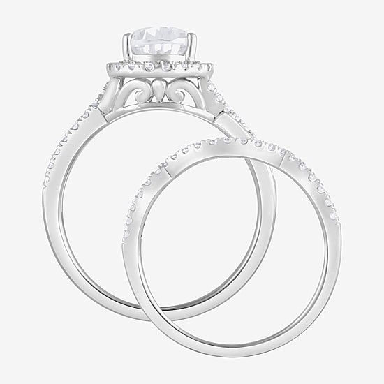 (G / Si1-Si2) Womens 2 CT. T.W. Lab Grown White Diamond Sterling Silver Pear Side Stone Bridal Set
