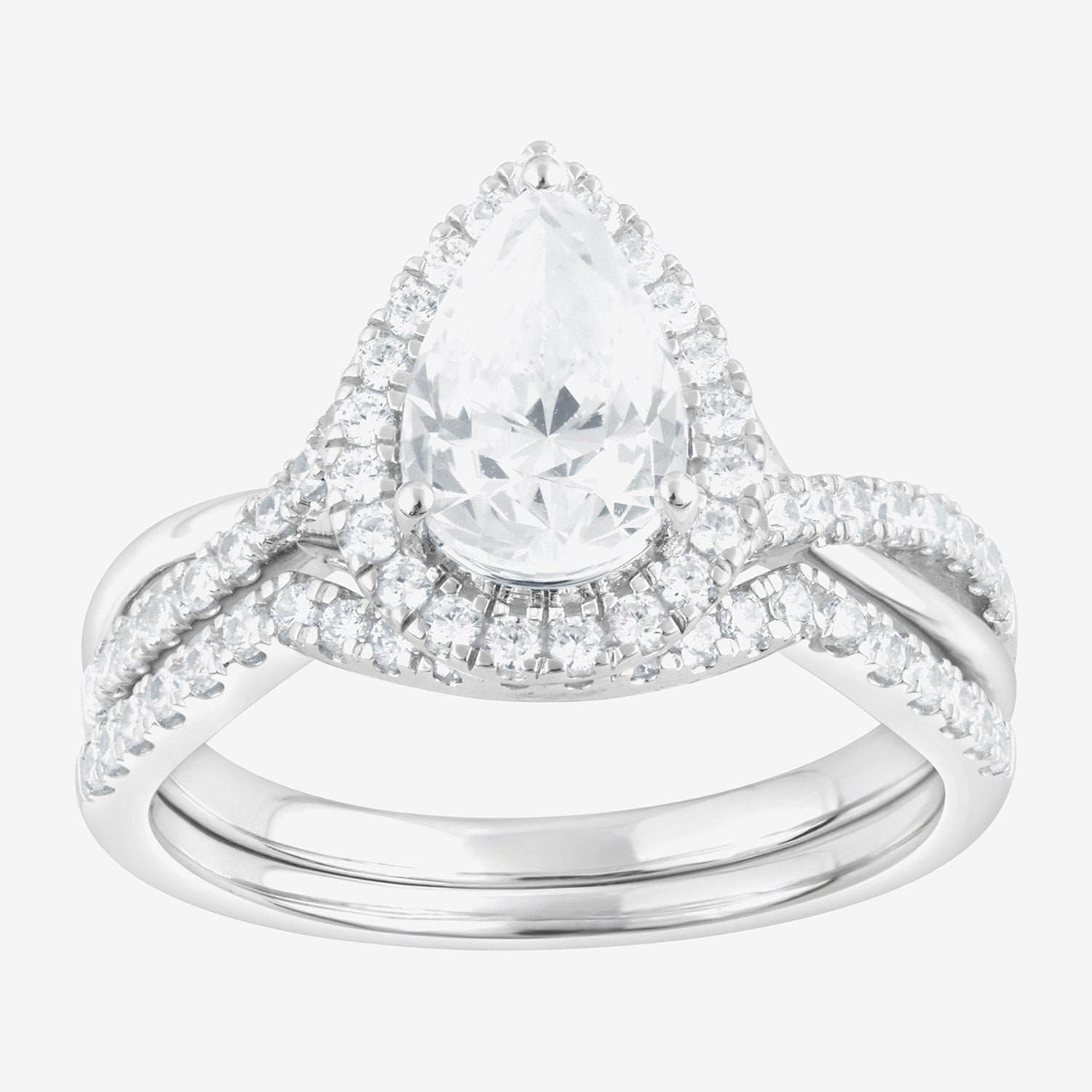 (G / Si1-Si2) Womens 2 CT. T.W. Lab Grown White Diamond Sterling Silver Pear Side Stone Bridal Set
