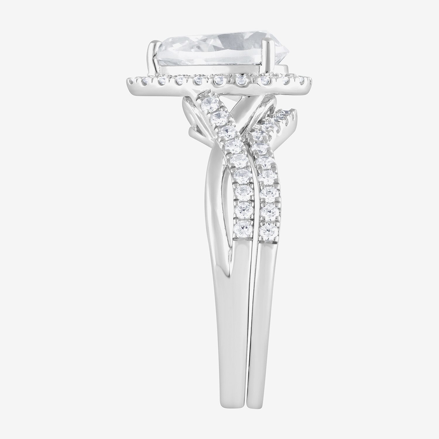 (G / Si1-Si2) Womens 2 CT. T.W. Lab Grown White Diamond Sterling Silver Pear Side Stone Bridal Set