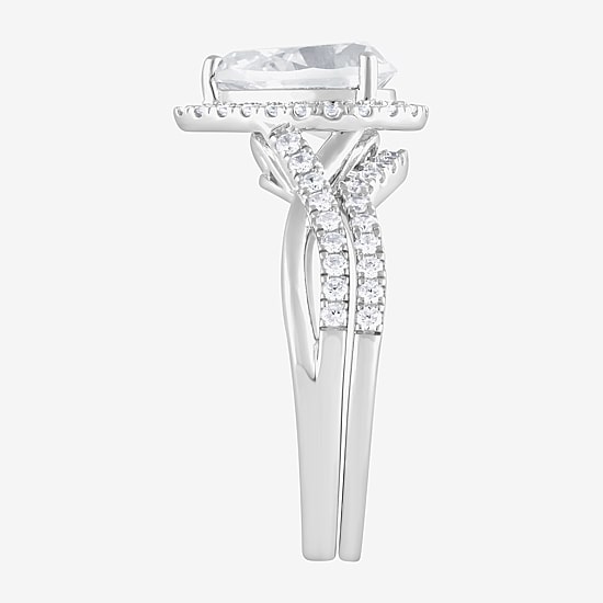 (G / Si1-Si2) Womens 2 CT. T.W. Lab Grown White Diamond Sterling Silver Pear Side Stone Bridal Set
