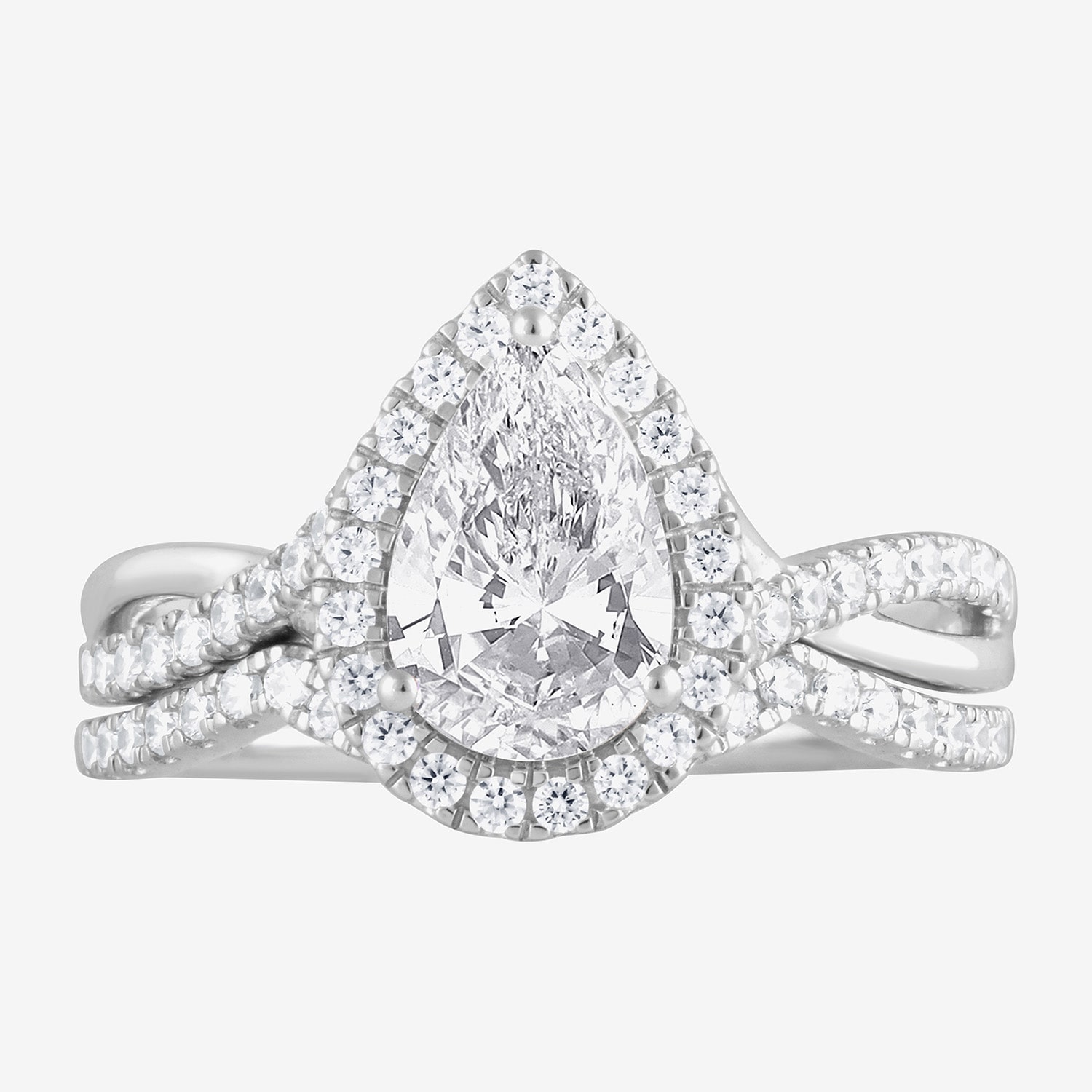 (G / Si1-Si2) Womens 2 CT. T.W. Lab Grown White Diamond Sterling Silver Pear Side Stone Bridal Set