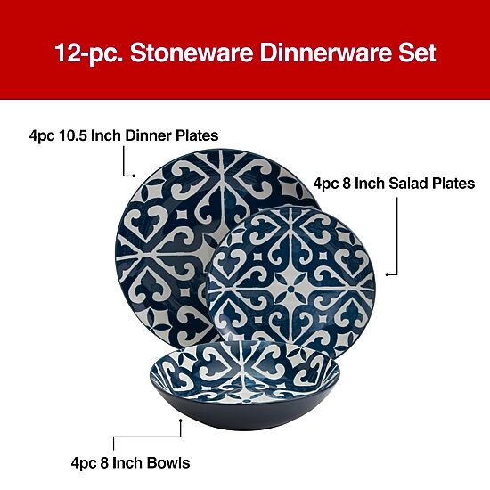Fieldcrest Atlas Medallion 12-pc. Stoneware Dinnerware Set