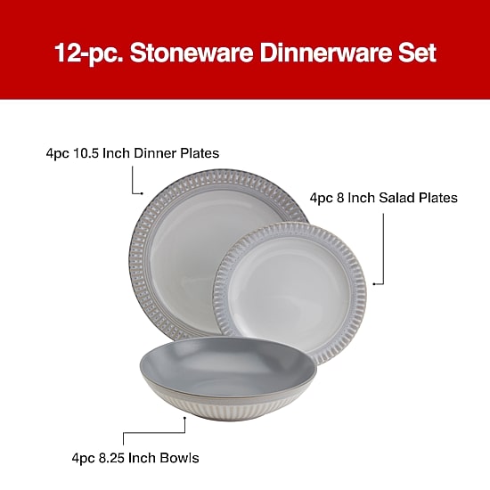 Fieldcrest Cambria 12-pc. Stoneware Dinnerware Set, Color: Gray