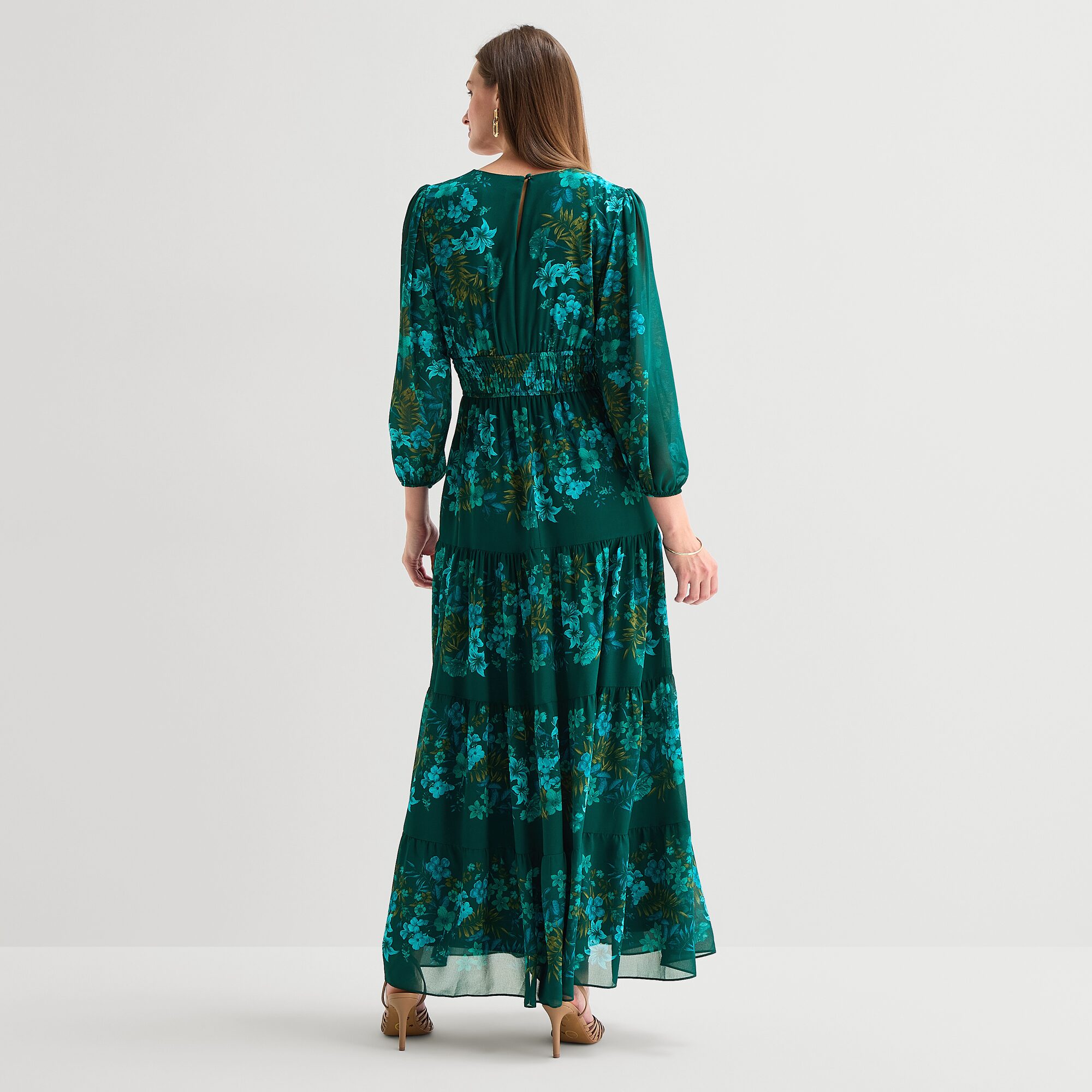 Melonie T Womens V Neck Long Sleeve Balloon Chiffon Maxi Dress
