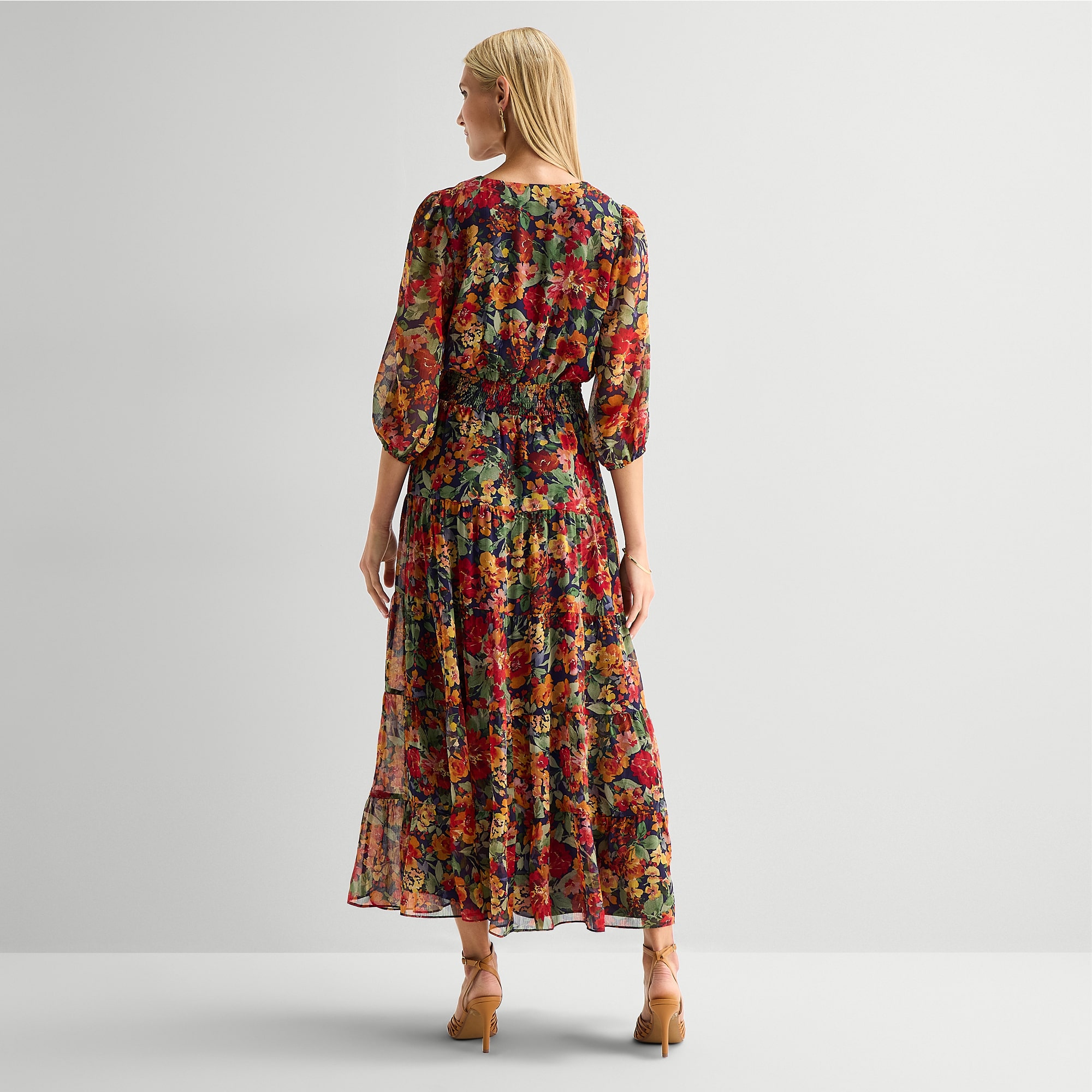 Sam And Jess Womens V Neck 3/4 Sleeve Balloon Maxi Dress