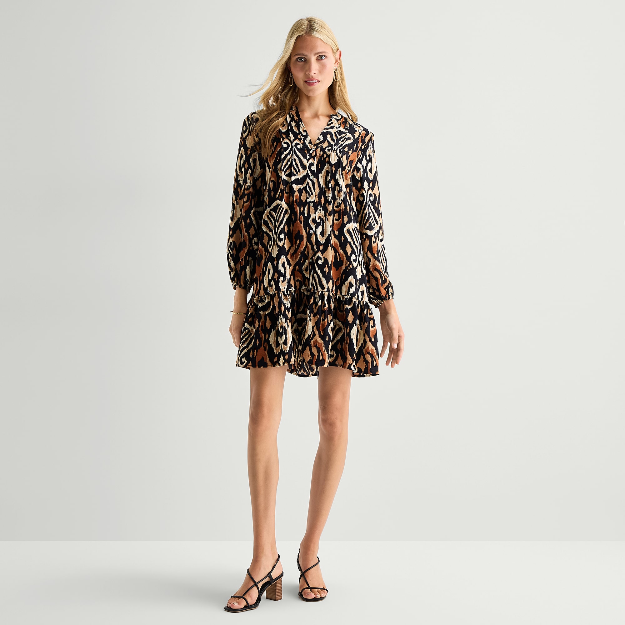 Be by CHETTA B Womens V Neck Long Sleeve Abstract Shift Dress