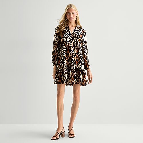 Be By Chetta B Womens V Neck Long Sleeve Abstract Shift Dress In Brown