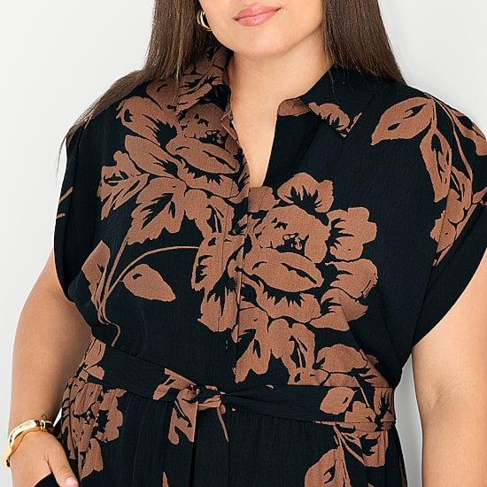 52seven Womens Plus Short Sleeve Floral Shirt Dress
