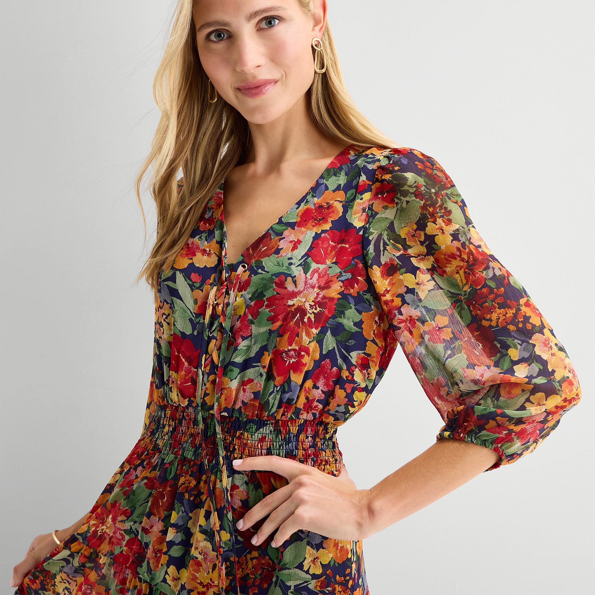 Sam And Jess Womens V Neck 3/4 Sleeve Balloon Maxi Dress