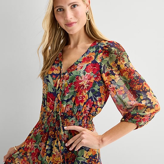 Sam And Jess Womens V Neck 3/4 Sleeve Balloon Chiffon Maxi Dress