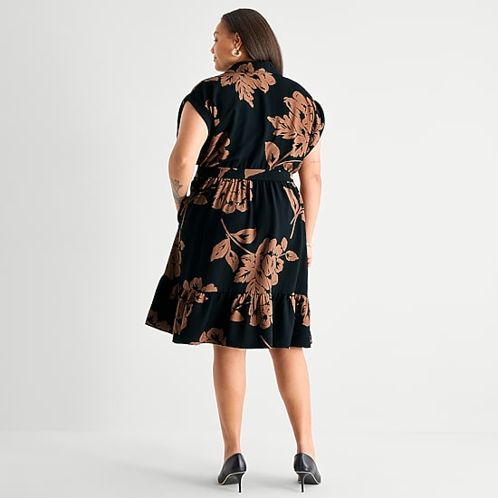 52seven Womens Plus Short Sleeve Floral Shirt Dress