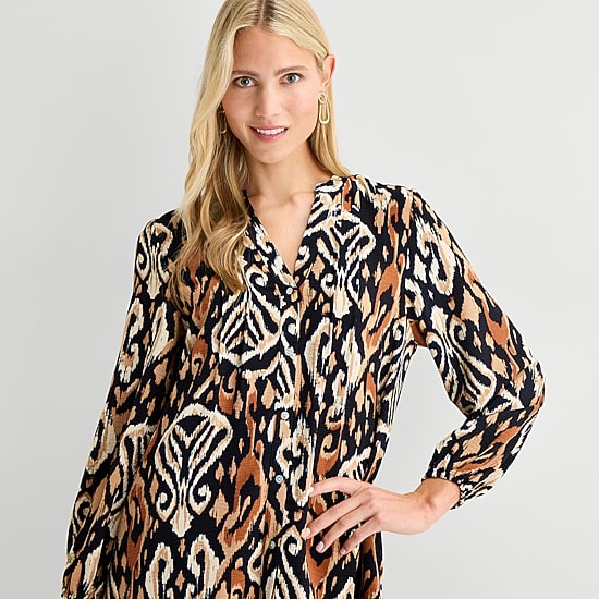Be by CHETTA B Womens V Neck Long Sleeve Abstract Shift Dress