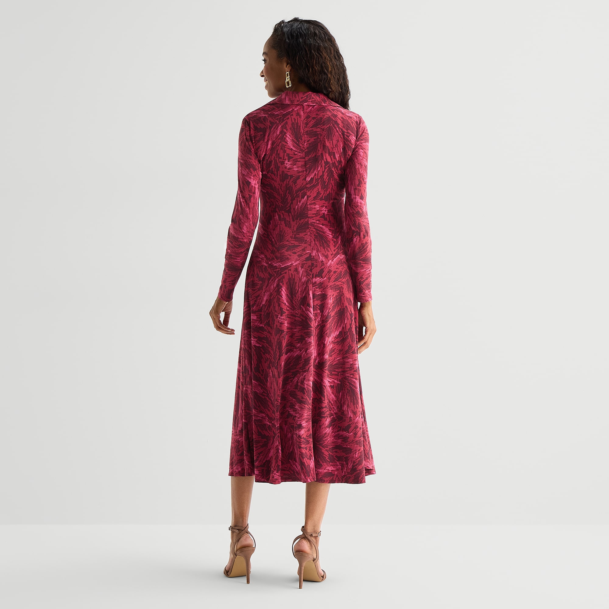 Danny & Nicole Womens Long Sleeve Midi Abstract Shirt Dress