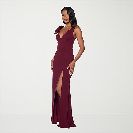 Premier Amour Womens V Neck Sleeveless Floral Evening Gown