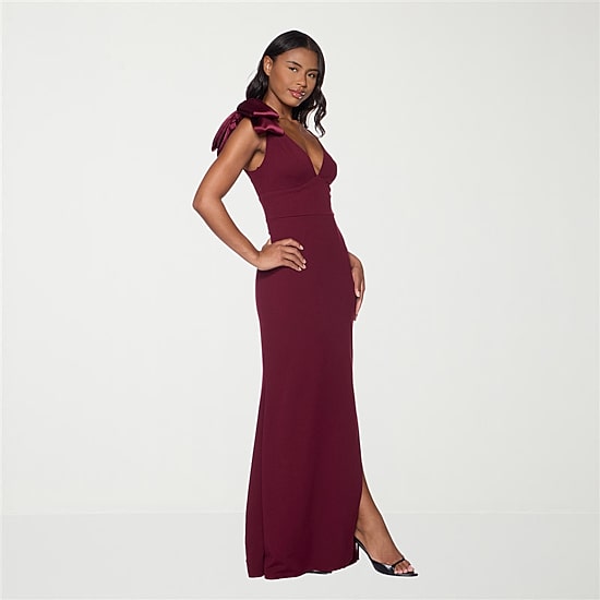 Premier Amour Womens V Neck Sleeveless Floral Evening Gown