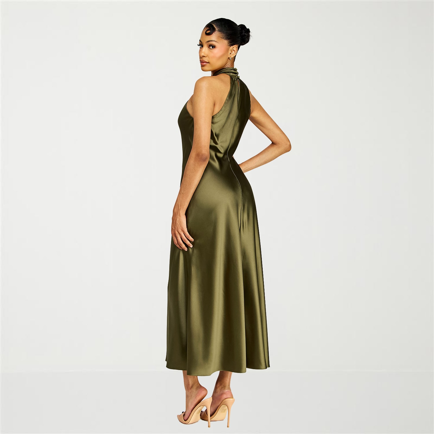 Premier Amour Womens Midi Halter Neck Sleeveless Evening Gown