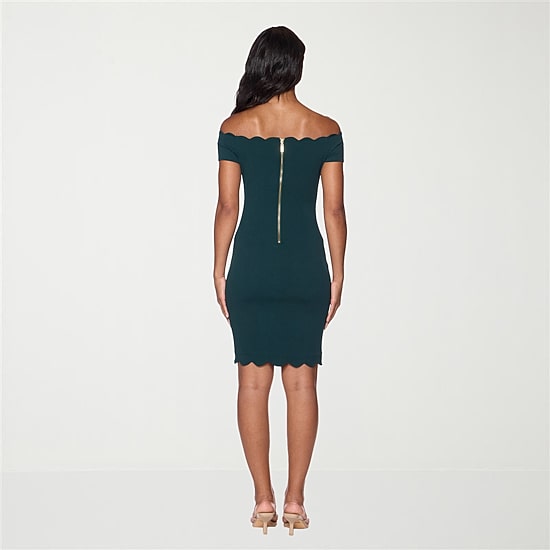 Premier Amour Womens Straight Neck Short Sleeve Scalloped Sheath Dress