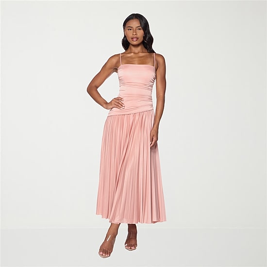 Premier Amour Womens Midi Straight Neck Sleeveless Fit + Flare Dress