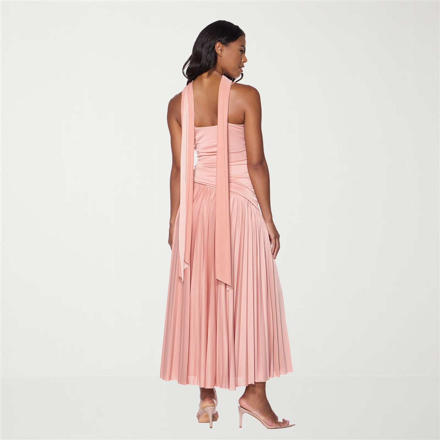 Premier Amour Womens Midi Straight Neck Sleeveless Fit + Flare Dress