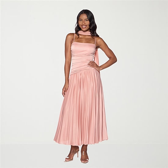 Premier Amour Womens Midi Straight Neck Sleeveless Fit + Flare Dress
