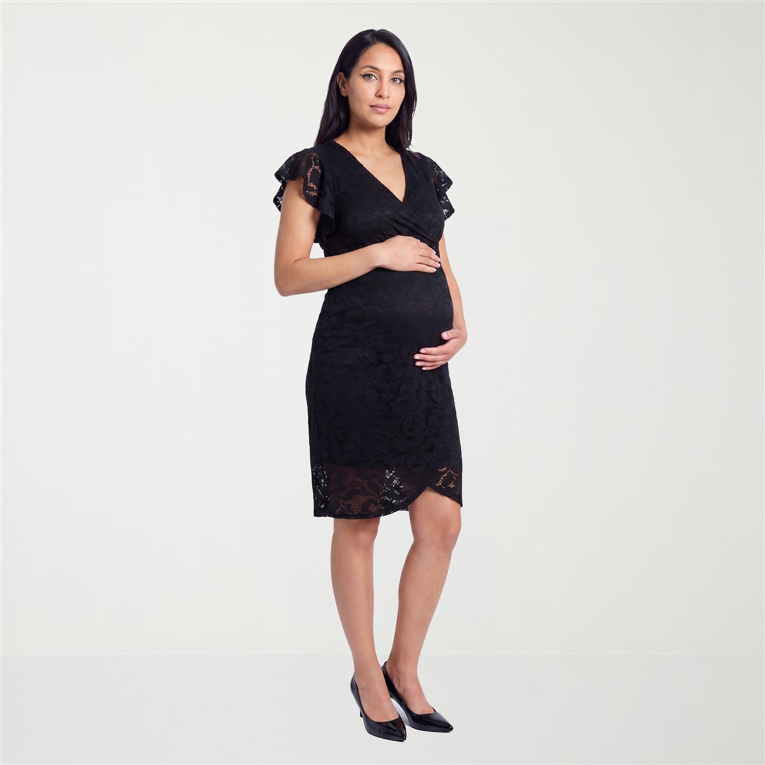 24seven Comfort Apparel Maternity Womens Short Sleeve Midi Wrap Dress