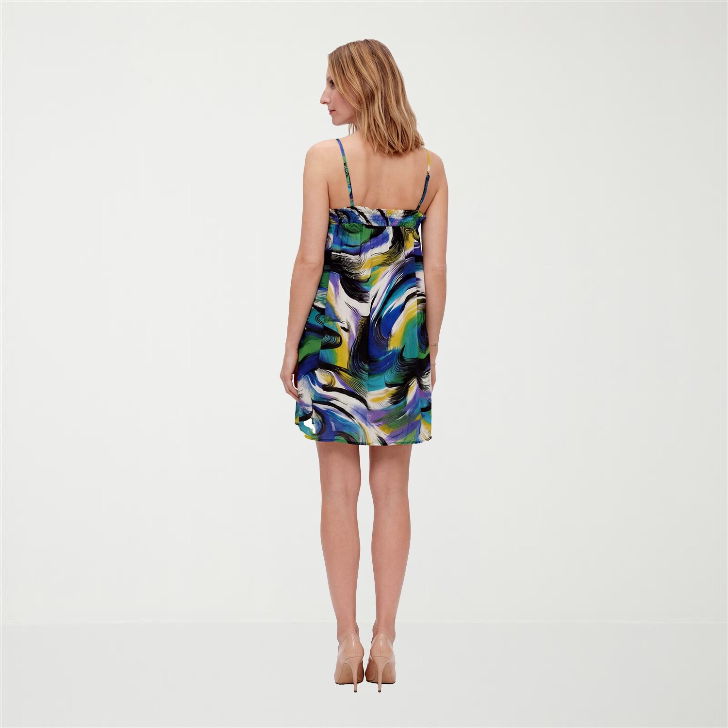 24seven Comfort Apparel Maternity Womens Square Neck Sleeveless Abstract A-Line Dress